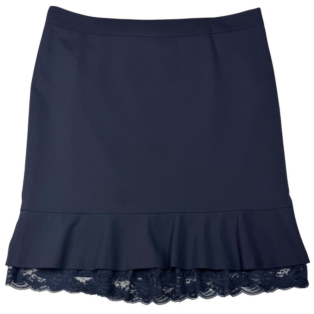 Laundry By Shelli Segal Skirt Womens Ruffled Hem Lace Sz 10 Black Hollywood Chic